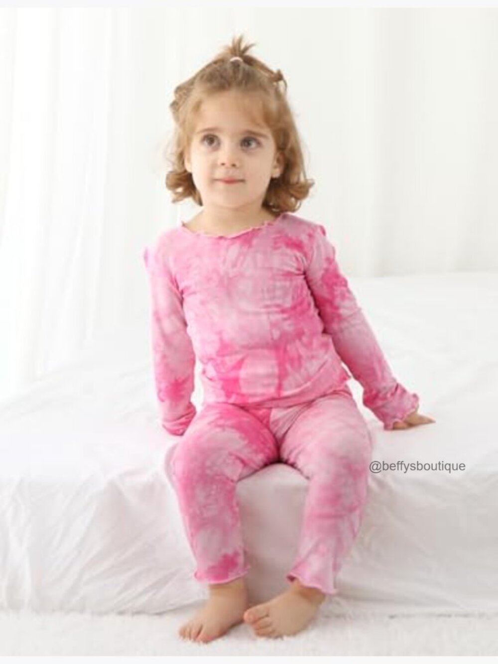 Kids Toddler Rayon Bamboo Pajama Set Long Sleeve 4pc Tops & Pants Tie Dye - Picture 4 of 7
